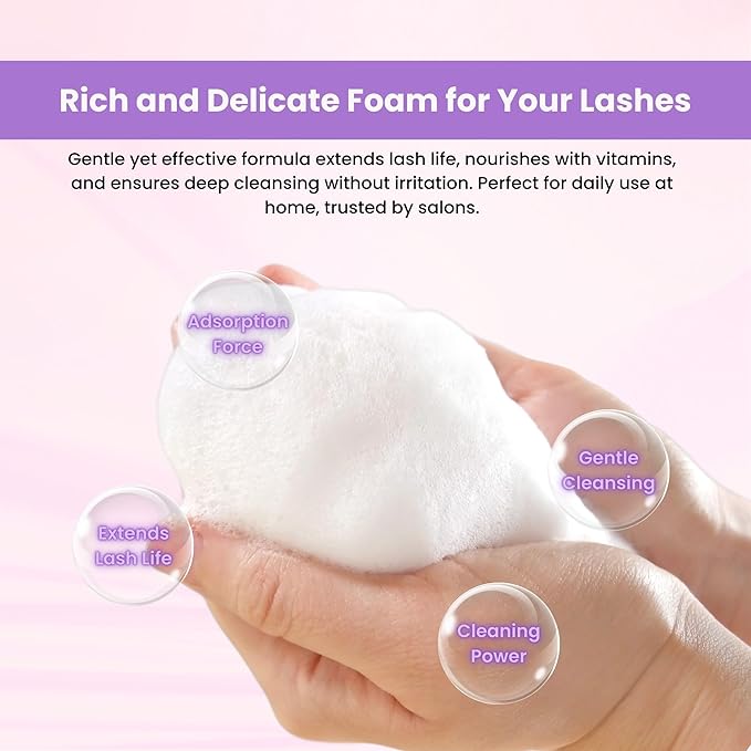 LAKSHISKIN Lash Shampoo | Nourishing Eyelash Shampoo & Cleanser for Extensions with Vitamins & Botanicals - Salon Quality, Perfect for Professional & Home Use - 60mL
