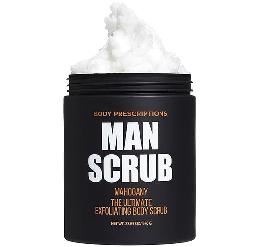 Body Prescriptions Men’s Exfoliating Body Scrub – Ultimate Skin Cleansing Wash in Jar with Twist-Top Lid, For All Skin Types, 21 Ounce (Pack of 1), Mahogany