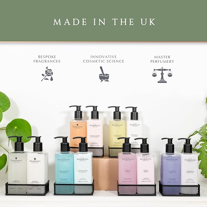 Hand Wash & Body Lotion Caddy Set (Grapefruit & Citron) - 10.1 Fl Oz Each - Gentle Cleanser for Sensitive Skin - Moisturizing & Hydrating Hand Cream - All Natural Cruelty Free Body Wash - Pecksniff’s