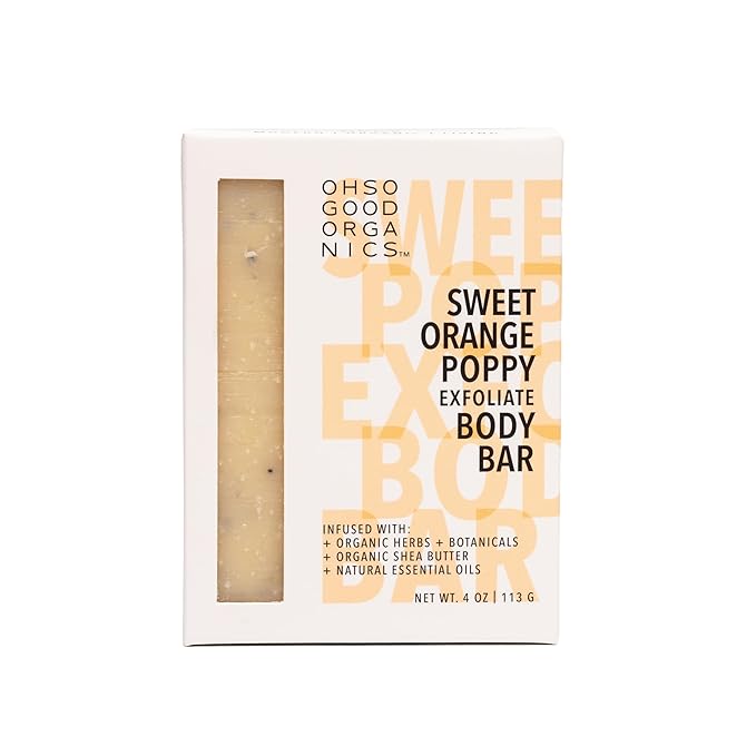 Natural Organic for Face and Body, Exfoliating & Moisturizing Soap Bar with Shea Butter, Coconut Oil and Essential Oils, 4oz Per Bar (Sweet Orange Poppy)