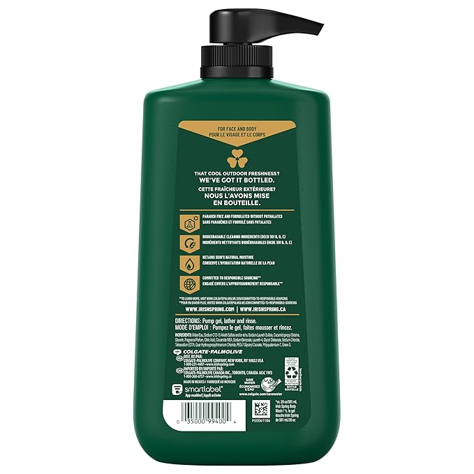 Irish Spring 5 in 1 Body Wash for Men, Men's Body Wash, Smell Fresh and Clean for 24 Hours, Conditions and Cleans Body, Face, and Hair, Made with Biodegradable Ingredients, 30 Oz Pump (Pack of 2)
