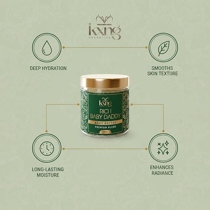 KXNG Cosmetics, Body Butter, Organic Skin Care for Men and Women, Body Moisturizer Lotions and Creams, Raw Shea Butter, Cocoa Butter, Mango, Coconut Oil, Hand, Foot, All Skin Types (Rich Baby Daddy)