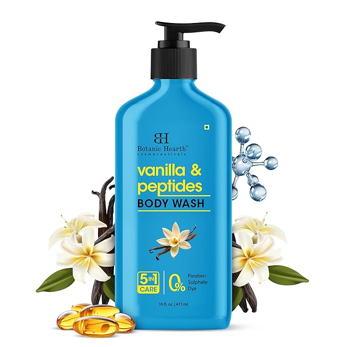 Botanic Hearth Vanilla Body Wash – Hydrating Shower Gel with 5 in 1 Care, Sulphate & Paraben Free, Gentle Daily Cleanser for All Skin Types, 16 fl oz