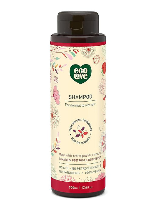 ecoLove - Natural Shampoo for Normal and Oily Hair, Sodium lauryl sulfate Free, Vegan & Cruelty Free Shampoo, Organic Tomato and Beet Extract, No SLS or Parabens, 17.6 oz