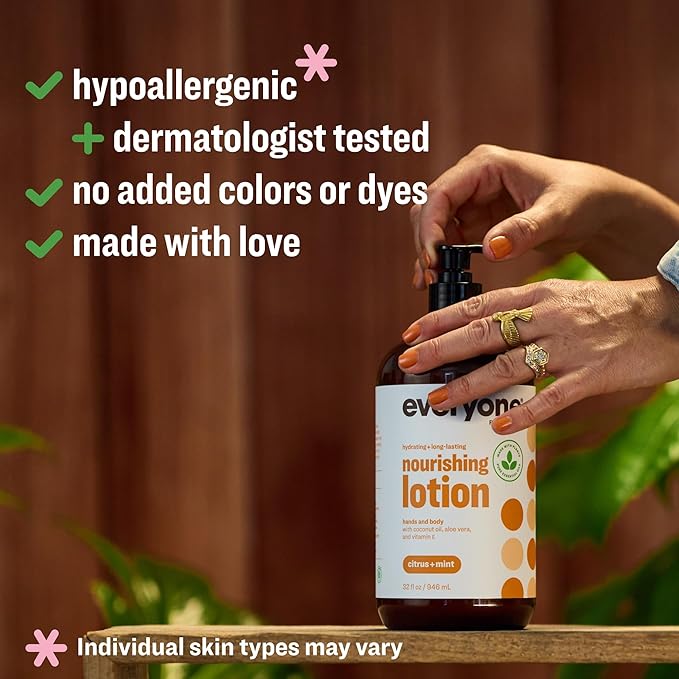 Everyone 2-in-1 Lotion for Hands/Body, 32 ounce (Pack of 2) Citrus and Mint made with Essential Oils for Men and Women