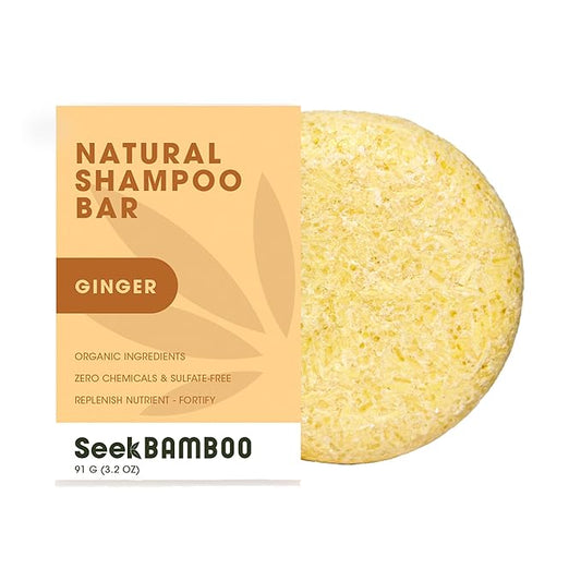 Seek Bamboo - Ginger Shampoo Bar – Stimulating & Nourishing with Avocado, Cocoa & Shea Butters, Plastic-Free for All Hair Types (Ginger)
