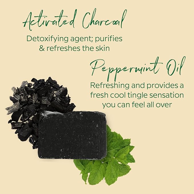 Herb’N Eden - Activated Charcoal Bar Soap - Moisturizing Face & Body Soap - For Oily, Acne, Combination Skin - Natural Plant-Based Ingredients & Essential Oils - Cruelty-Free - Handmade in USA -3 Pack