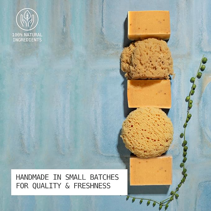 Natural Organic for Face and Body, Exfoliating & Moisturizing Soap Bar with Shea Butter, Coconut Oil and Essential Oils, 4oz Per Bar (Turmeric)