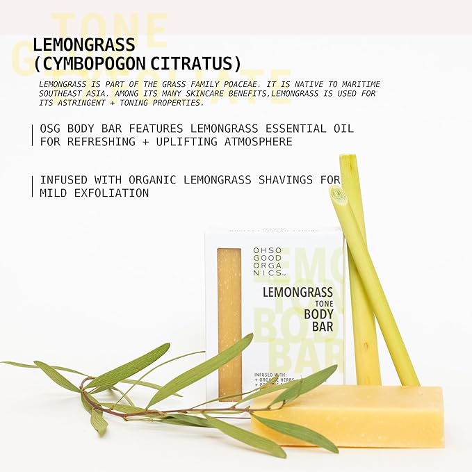 Natural Organic for Face and Body, Exfoliating & Moisturizing Soap Bar with Shea Butter, Coconut Oil and Essential Oils, 4oz Per Bar (Lemongrass)