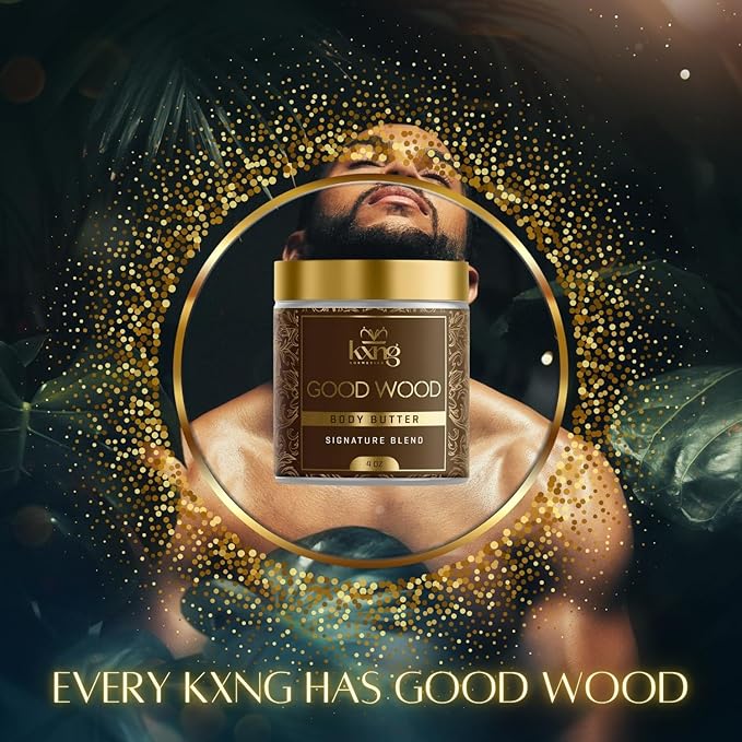 KXNG Cosmetics, Body Butter, Organic Skin Care for Men and Women, Body Moisturizer Lotions and Creams, Raw Shea Butter, Cocoa Butter, Mango, Coconut Oil, Hand, Foot, All Skin Types (Good Wood)