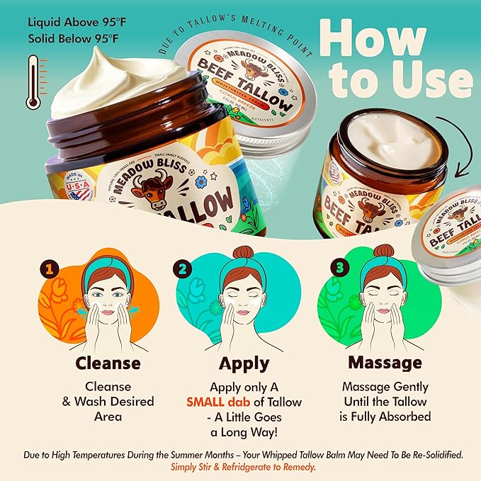 Beef Tallow for Skin - Moisturizer Cream - 100% Grass Fed - Whipped Beef Tallow - Organic Jojoba Oil - Organic Shea Butter - Supports Eczema, Rosacea+ - Made in USA - Citrus Breeze - 2 oz