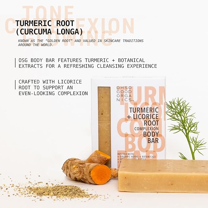 Natural Organic Soap Bar with Turmeric for Face and Body, Exfoliating Bar Soap, Infused with Licorice Root, Herbs, Botanicals, Shea Butter and Essential Oils, 4oz, 3 Pack Turmeric Soap Bar