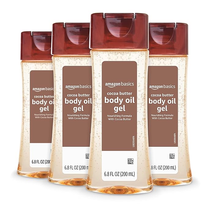 Amazon Basics Body Oil Gel with Cocoa Butter, 6.8 Fl Oz (Pack of 4) (Previously Solimo)