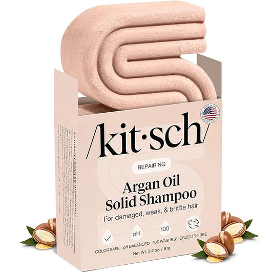 Kitsch Argan Oil Shampoo Bar - Repairing Solid Hair Shampoo for Women and Men - Strengthening, Moisturizing Hair Care - Silicone, Paraben & Sulfate Free, Vegan, Made in USA - 3.2 oz