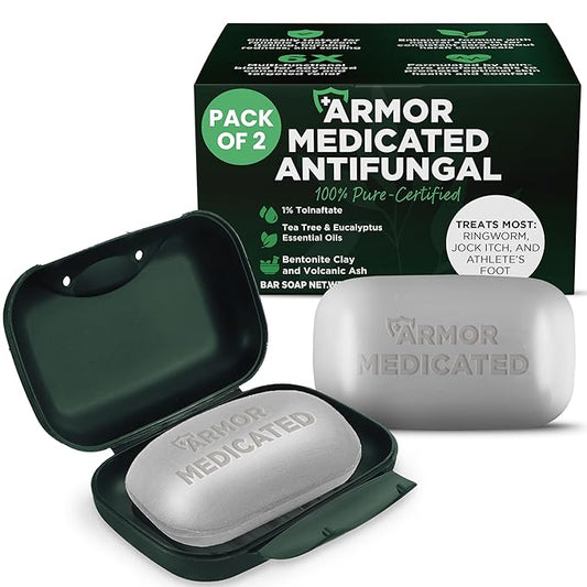 Antifungal Soap | Medicated Jock Itch Treatment, Fights Ringworm & Athlete's Foot | Soothing Tea Tree & Antibacterial | 1% Tolnaftate for Effective Relief | Travel-Friendly with Soap Case Pack of 2