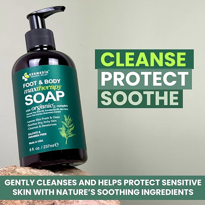 Tea Tree Oil Foot & Body Soap for Deep Cleansing, Anti Itch Body Wash, Fights Body Odor, Soothes Jock Itch, Athlete's Foot, Ringworm & Acne-Prone Skin, 2-Pack