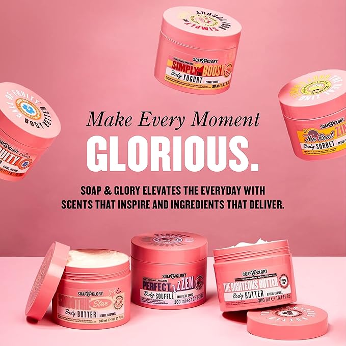 Soap & Glory The Righteous Moisturizing Body Butter - Hydrating Vegan Body Moisturizer for Dry Skin with Shea Butter, Vitamin E & Rosehip Seed Oil - Rich Cream for Women & Men (300ml)