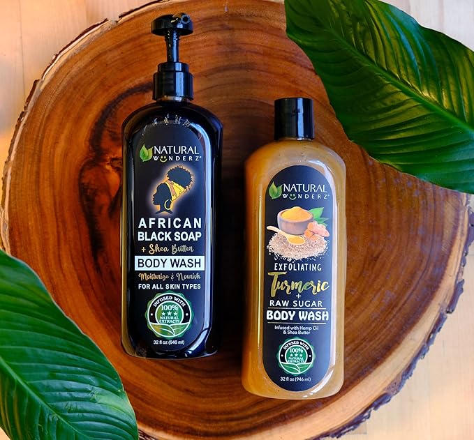 Natural Wunderz Body Wash with Turmeric and Raw Sugar, 32 Fl Oz, Exfoliating Gentle Cleanser and Shower Gel for all skin types, Vegan, Sulfate Free, and Cruelty Free Body Scrub