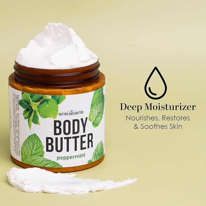 Peppermint Body Lotion | Moisturizer for Dry Skin | with Raw Shea Butter and Jojoba Oil | No Synthetic Fragrances, Non-Greasy Body Cream for Men and Women | 8 oz