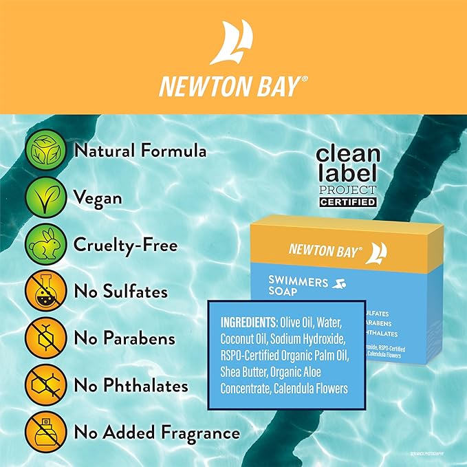 Swimmers Soap | All Natural Body and Face Wash Soap Bar | Gently Washes Away Chlorine After Swimming | Revitalizes Sensitive Skin | 2-Pack of 4 Ounce Soap Bars