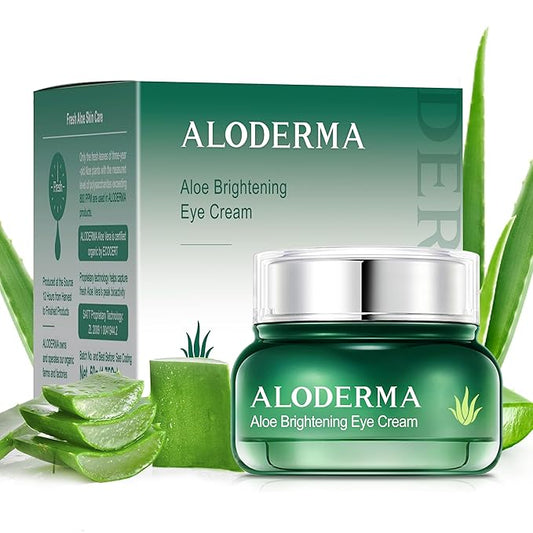 Aloderma Brightening Eye Cream with Organic Aloe Vera - Hydrating Effect for Dark Circles & Puffiness with Caffeine & Sage Oil - Day & Night Eye Care Cream for Puffy Eyes & Fine Lines, 25g/0.9oz