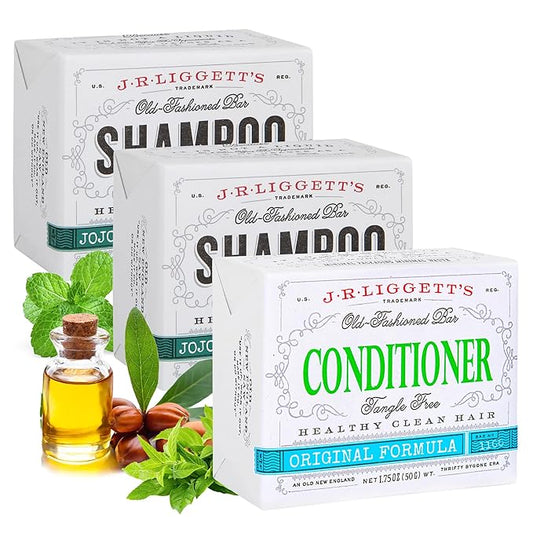 J.R.LIGGET'S Jojoba & Peppermint Formula Conditioner Bar + Two Shampoo Bars, All-Natural for Hair Clean, Soft, Tangle-Free, 8.75 Ounce, Hair Care, 3.5 ounces each