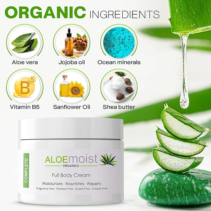 Organic Aloe Vera Lotion - Face & Body Moisturizing Cream with Natural Aloe Vera, Vitamin E Oil, Vitamin C, Retinol Cream, Shea Butter – Anti Aging Face Moisturizer for Women, Dry Skin (4 oz - 2pk)