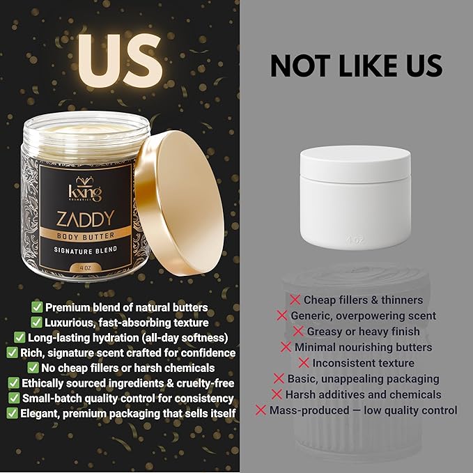 KXNG Cosmetics, Body Butter, Organic Skin Care for Men and Women, Body Moisturizer Lotions and Creams, Raw Shea Butter, Cocoa Butter, Mango, Coconut Oil, Hand, Foot, All Skin Types (Zaddy)