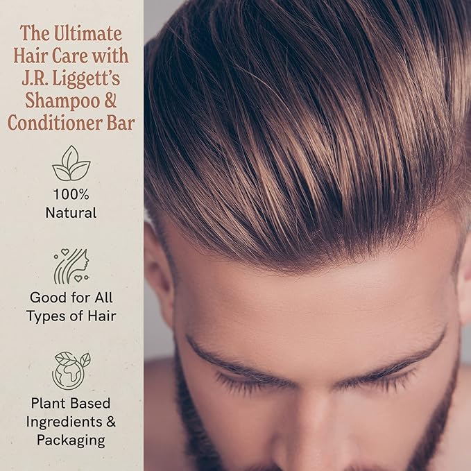 J.R.LIGGETT’S New Conditioner Bar 1.75oz + Two Herbal Formula Shampoo Bars 3.5oz Bundle | Natural Plant-Based Ingredients Leaves Hair Clean, Tangle-Free | Eco-Friendly, Biodegradable, Recyclable | USA