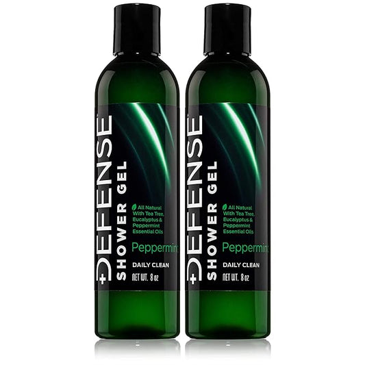 Defense Soap Organic Peppermint Body Wash | All Natural Mint Shower Gel with Tea Tree Oil, Eucalyptus Oil. Wrestling Inspired, For All Mens & Womens Skin Types. 8 oz (Pack of 2)