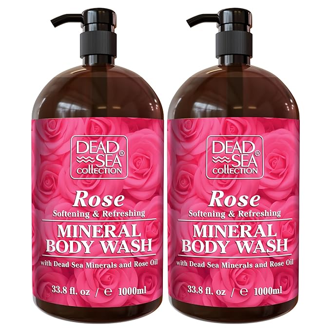 Dead Sea Collection Rose Body Wash for Women and Men - with Pure Dead Sea Minerals and Rose Extract - Cleanses and Moisturizes Skin - Pack of 2 (67.6 fl. oz)