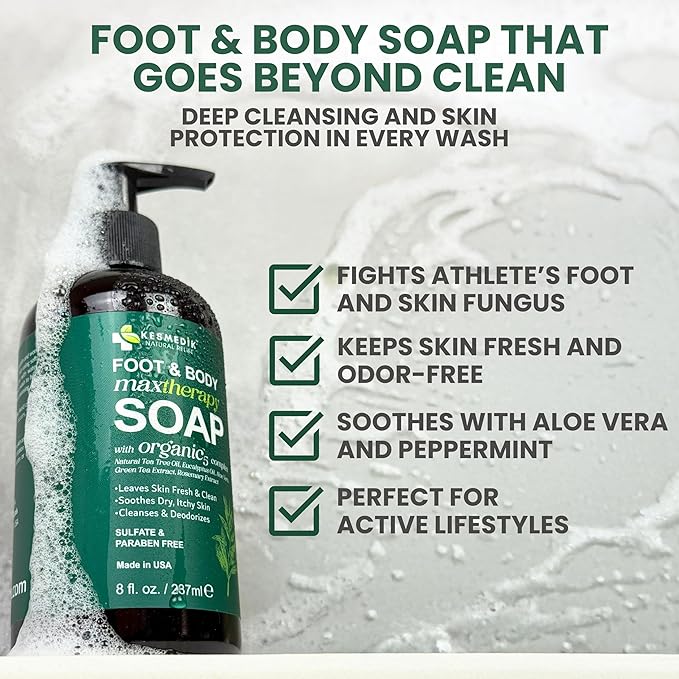 Tea Tree Oil Foot & Body Soap for Deep Cleansing, Anti Itch Body Wash, Fights Body Odor, Soothes Jock Itch, Athlete's Foot, Ringworm & Acne-Prone Skin, 2-Pack