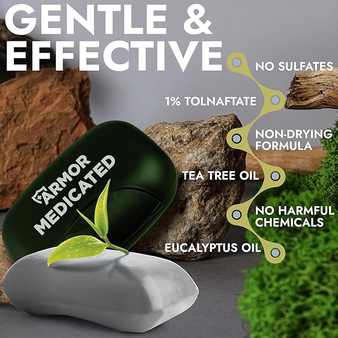 Antifungal Soap | Medicated Jock Itch Treatment, Fights Ringworm & Athlete's Foot | Soothing Tea Tree & Antibacterial | 1% Tolnaftate for Effective Relief | Travel-Friendly with Soap Case Pack of 2