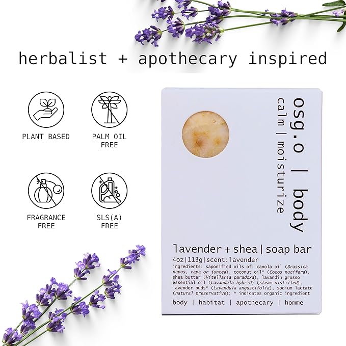 Natural Organic for Face and Body, Exfoliating & Moisturizing Soap Bar with Shea Butter, Coconut Oil and Essential Oils, 4oz Per Bar (Organic Lavender + Shea Moisturizing Soap Bar)