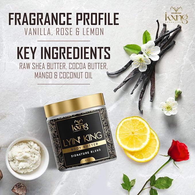 KXNG Cosmetics, Body Butter, Organic Skin Care for Men and Women, Body Moisturizer Lotions and Creams, Raw Shea Butter, Cocoa Butter, Mango, Coconut Oil, Hand, Foot, All Skin Types (Lyin’ King)