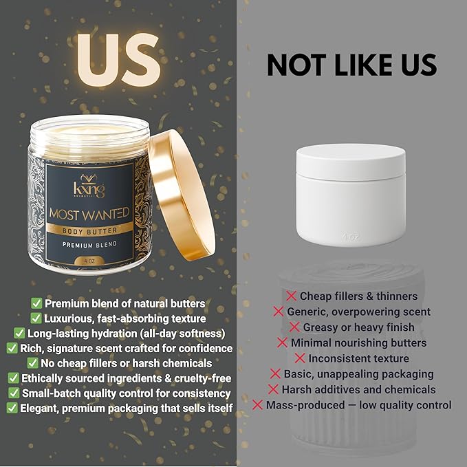 KXNG Cosmetics, Body Butter, Organic Skin Care for Men and Women, Body Moisturizer Lotions and Creams, Raw Shea Butter, Cocoa Butter, Mango, Coconut Oil, Hand, Foot, All Skin Types (Most Wanted)