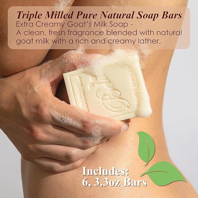 BELA Extra Creamy Goat Milk Soap 3.3 OZ Pack of 12, Long Lasting French Triple Milled Bar Soap Enriched with Organic Shea Butter, Hand, Face and Body Wash Bar, Made in Australia