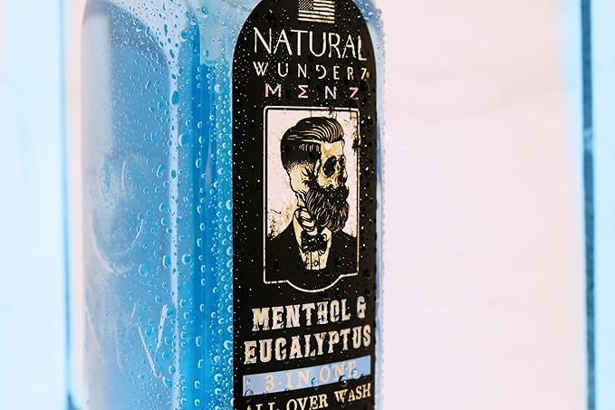 Mens Body Wash with Menthol & Eucalyptus, 32 Fl Oz, All Natural 3-In-1 Body Scrub and Liquid Soap for Gentle Cleansing, Vegan Friendly, Sulfate Free, and Cruelty Free