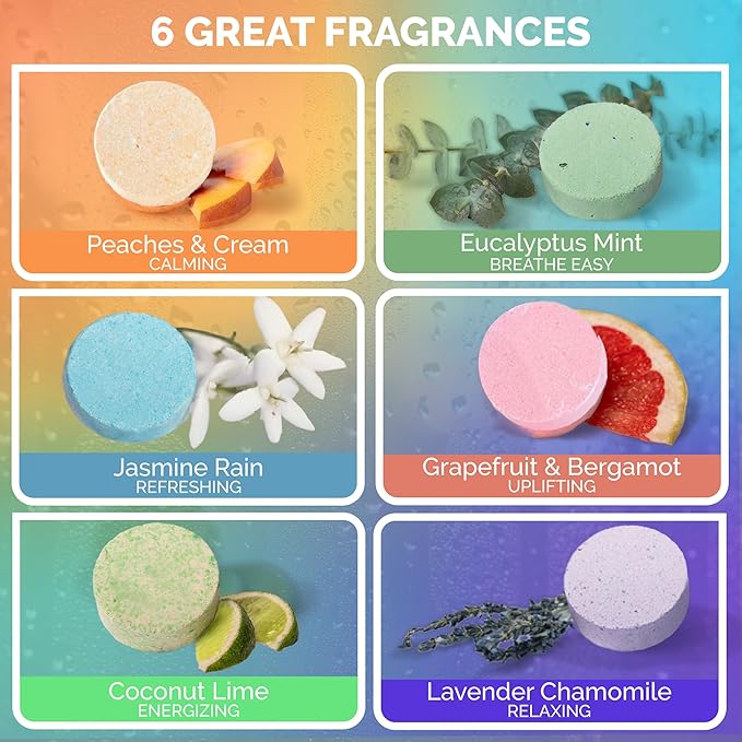 Shower Steamers, Aromatherapy Shower Bombs Variety 6 Pack, Great Gift for Adults and Teens, All Natural, Made in USA