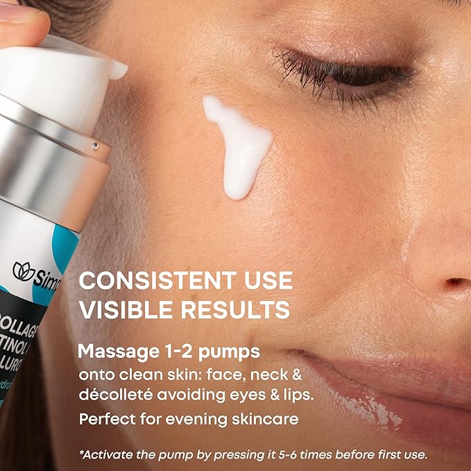 SimplyVital Collagen, Peptide & Retinol Moisturizer for Face, Neck & Décolleté – Lightweight Hydration for Daily Care – Made in USA – Hyaluronic Acid Cream – 1 fl.oz