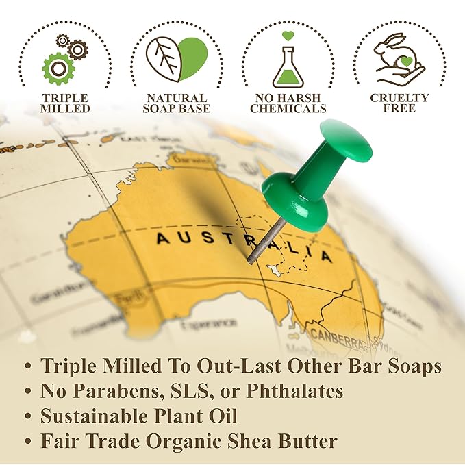 BELA Olive Oil and Cocoa Butter Soap, 3.3 OZ Pack of 6, Long Lasting French Triple Milled Bar Soap with Organic Shea Butter, Hand, Face and Body Wash Bar, Made in Australia