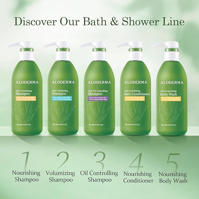 Aloderma Oil Controlling Shampoo Made with Freshly Harvest, Organic Aloe Vera for Oily Hair & Scalp - Infused with Tea Tree Oil and Willow Bark Extract to Gently Cleanse Build Up Without Drying - 16oz