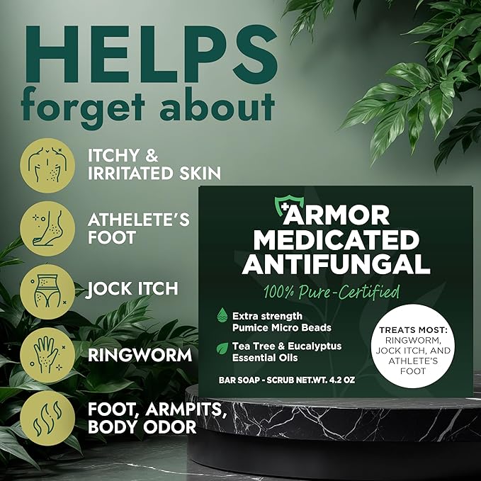 Antifungal Soap | Deep-Cleansing & Exfoliating Bar for Men & Women | Natural Ingredients with Tea Tree & Eucalyptus | Helps Soothe Jock Itch, Ringworm & Athlete’s Foot Pumice Bar Soap