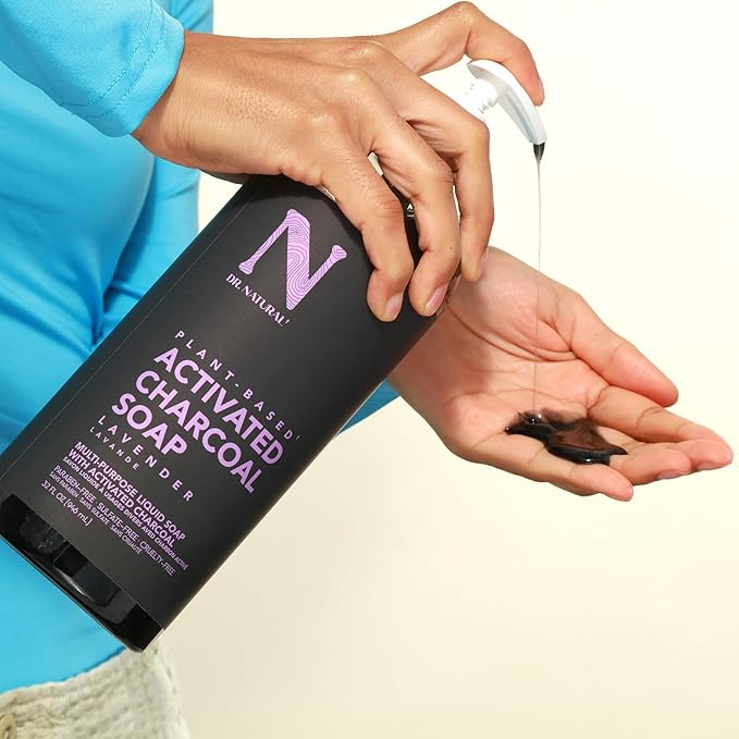 Dr. Natural Activated Charcoal Liquid Soap - Anti Acne and Blemishes - Deep Cleansing Body Wash - Gentle Body Soap for Clear Skin - Lavender - 32 oz..