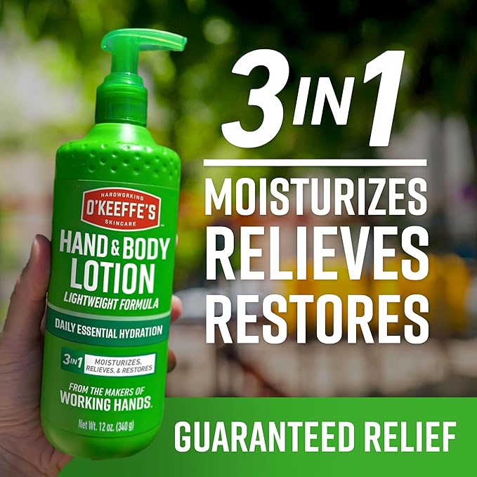 O'Keeffe's Hand and Body Lotion with Glycerin and Shea Butter - 12 oz Pump (1 Pack) - Daily Essential Hydration, Heals & Relieves Extremely Dry Skin