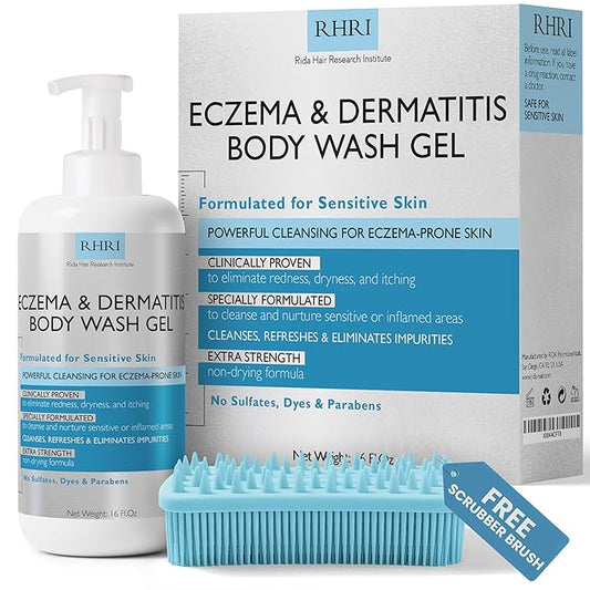 Eczema Body Wash | Eczema Treatment | Gel Cleanser For Eczema Prone Skin | Soothes Dryness & Itching, Gentle On Eczema & Dermatitis, Sulfate-Free With A Free Scrubber Brush