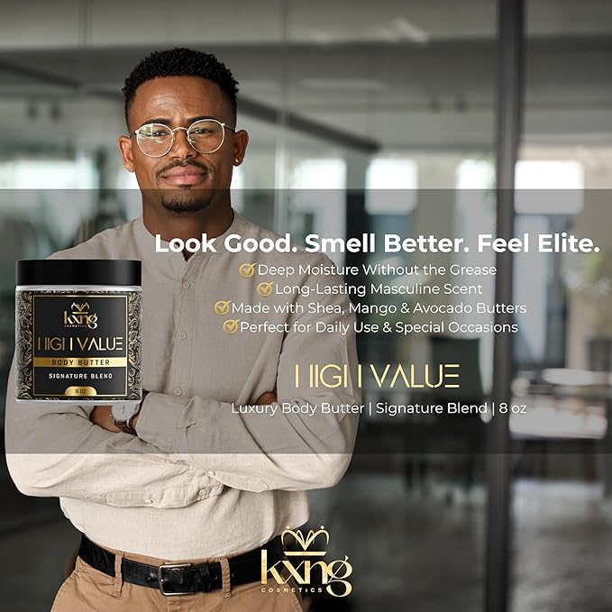 KXNG Cosmetics, Body Butter, Organic Skin Care for Men and Women, Body Moisturizer Lotions and Creams, Raw Shea Butter, Cocoa Butter, Mango, Coconut Oil, Hand, Foot, All Skin Types (High Value XL)