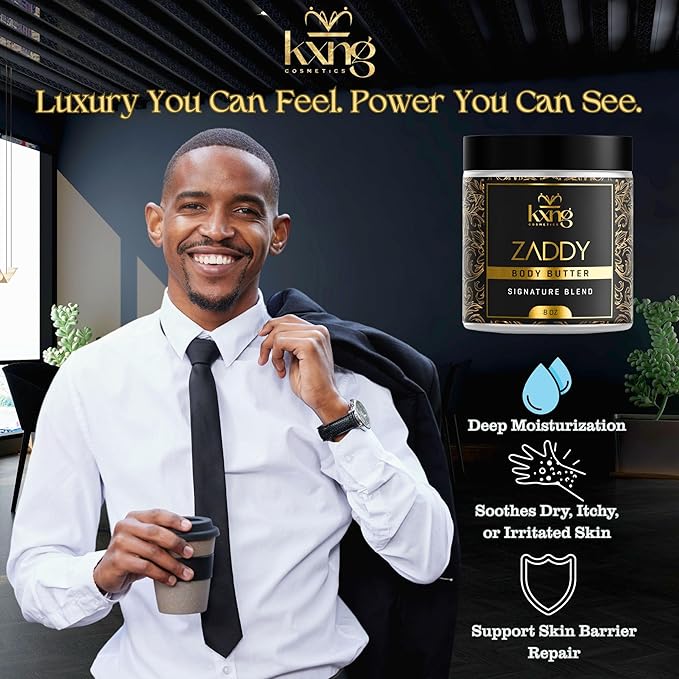 KXNG Cosmetics, Body Butter, Organic Skin Care for Men and Women, Body Moisturizer Lotions and Creams, Raw Shea Butter, Cocoa Butter, Mango, Coconut Oil, Hand, Foot, All Skin Types (Zaddy XL)