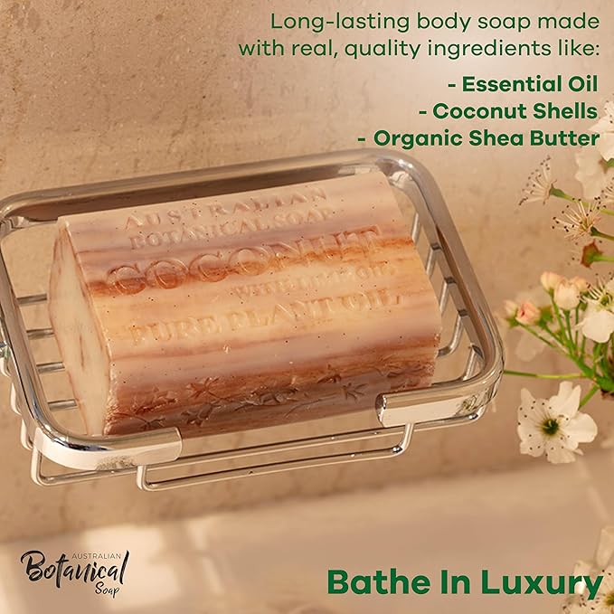 Australian Botanical Soap, 6.6 OZ, Coconut and Lime Oil, Triple Milled Bars made with a Natural Soap Base and Enriched with Organic Shea Butter, Pack of 8