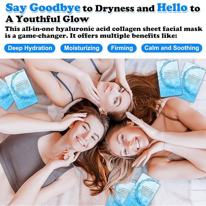 Collagen Face Mask Skincare For Women Hyaluronic Acid Moisturizing Firming Calming Hydrating Pore Treatment Anti-Aging of Different Ages and Skin Types Urban Beauty Secret 25 PCS